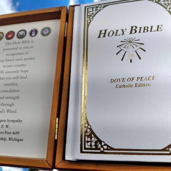 Vtg White Leather Service Recognition Holy Bible 1991 King James Wooden Case EC - Picture 5 of 12